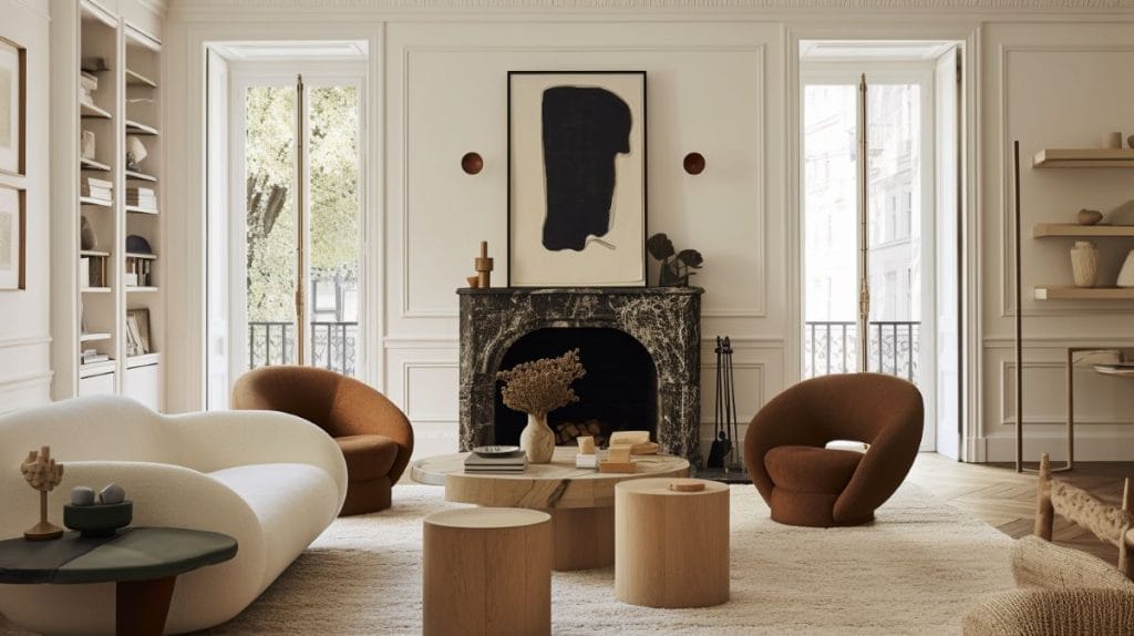 Quiet luxury furniture and organic vibes in a chic living room by Decorilla