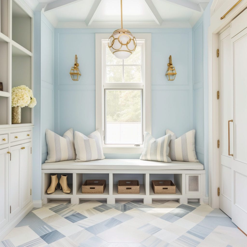 Retro revival is alive with checkerboard pattern flooring trends 2024, mudroom by Decorilla