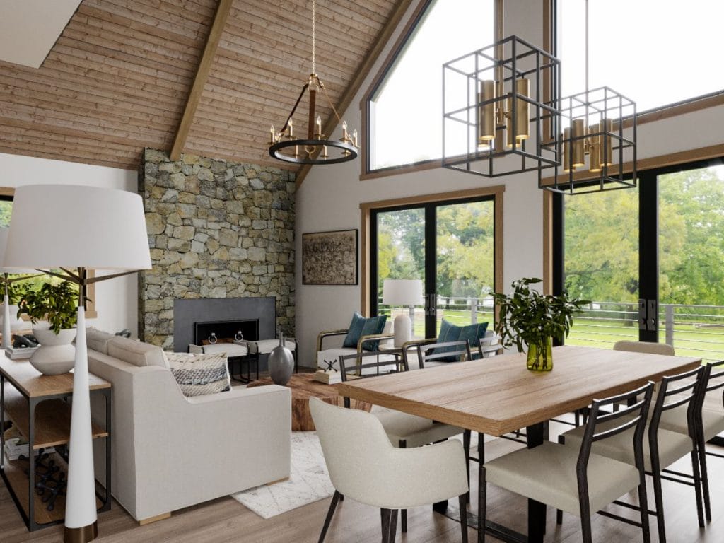 Rustic cabin interior design with organic elements by Decorilla