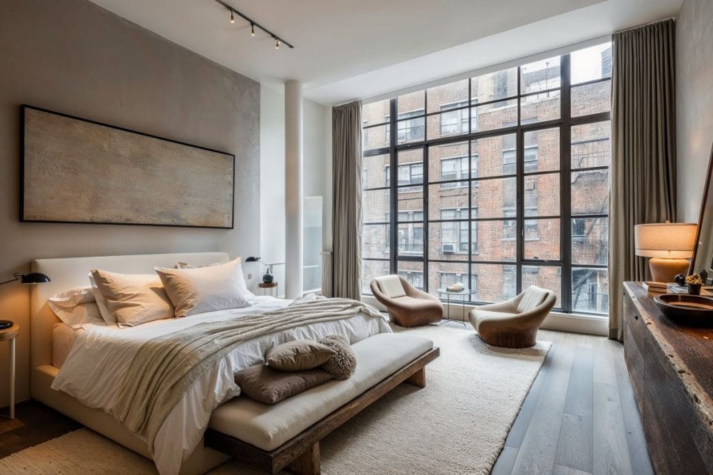 Serene, quiet luxury interior design of a bedroom by Decorilla