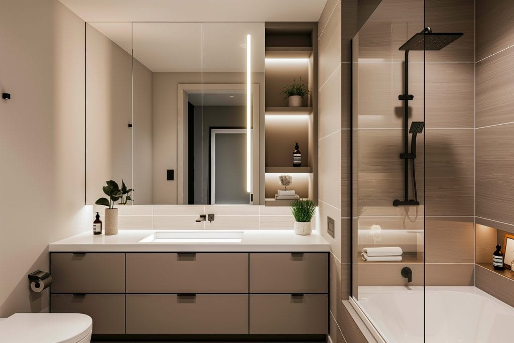 Sleek and modern bathroom storage ideas by Decorilla