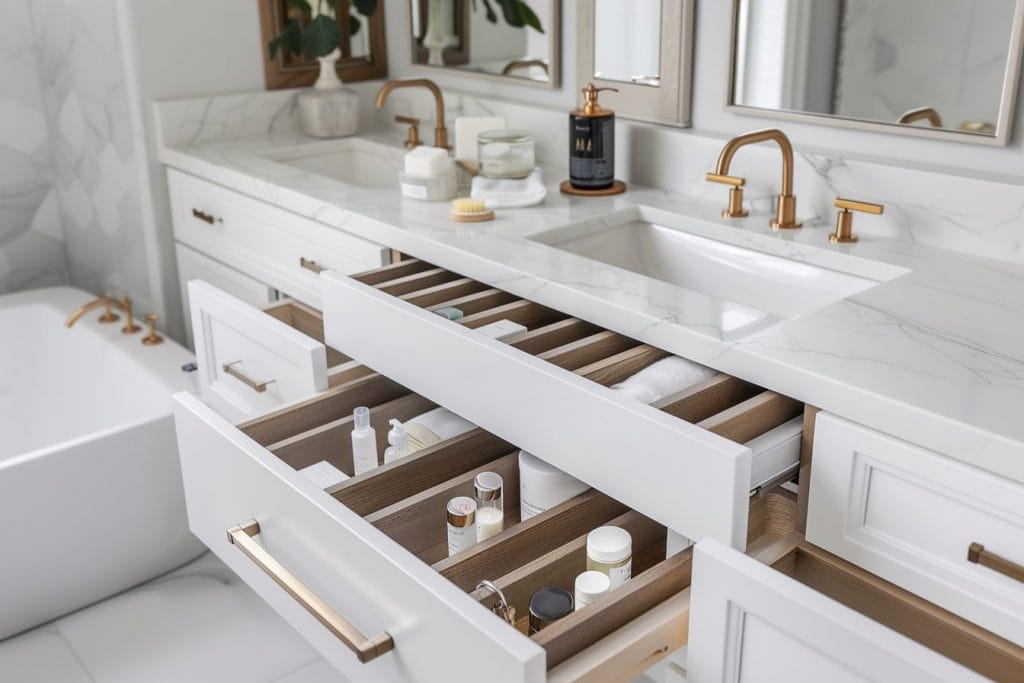 Smart compact bathroom storage options for tiny spaces by Decorilla