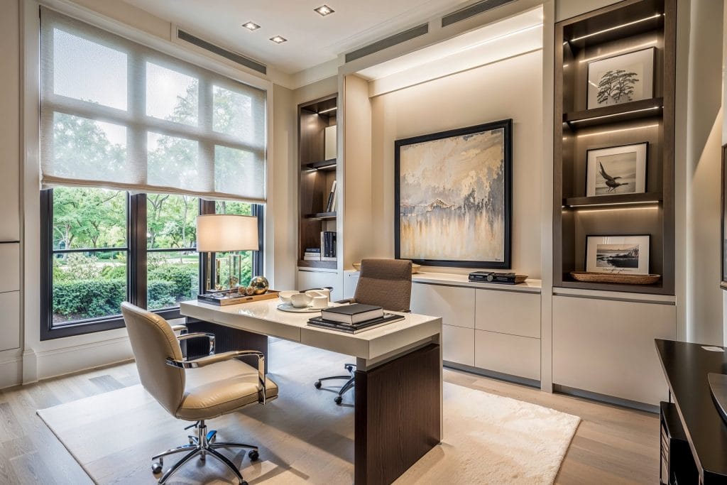 Sophisticated 2024 flooring trends transform home offices by Decorilla