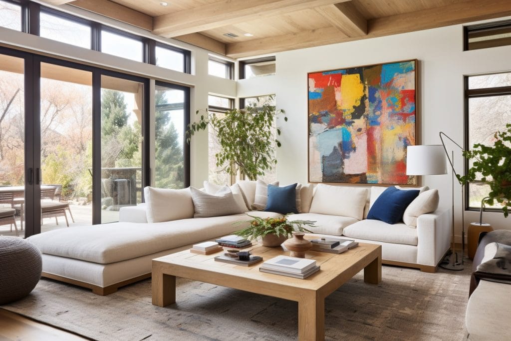 Structured elegance with a coffered ceiling in a living room by Decorilla