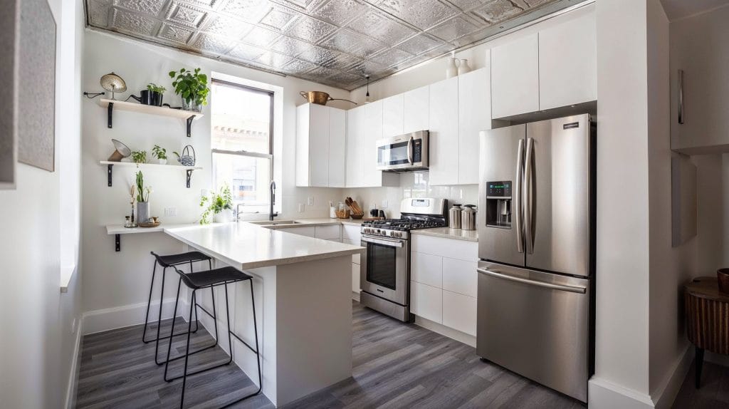 Tin ceiling design in a timeless kitchen by Decorilla