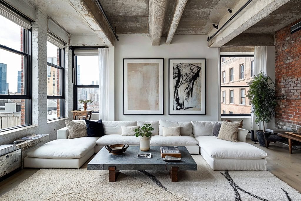 Urban industrial ceiling in a living room by Decorilla