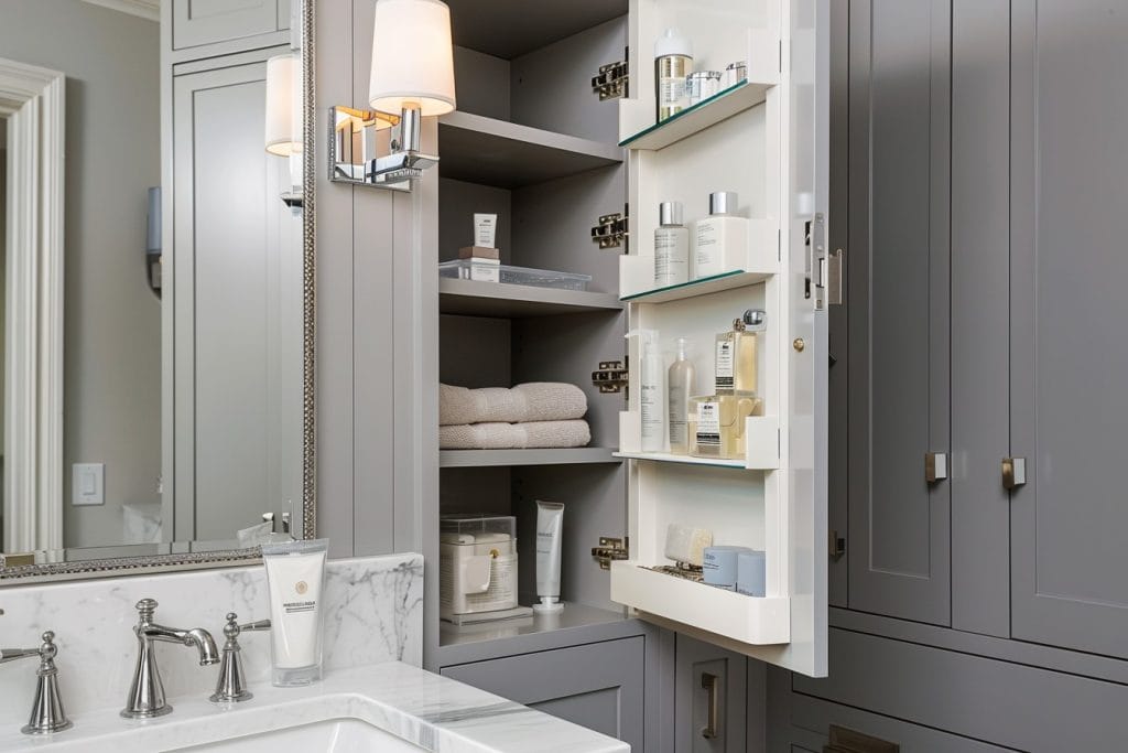 Versatile bathroom organizer cabinet for everyday essentials by Decorilla