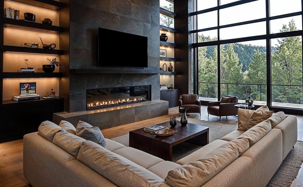 Dark moody interior design of a living room by Decorilla