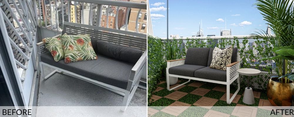 Eclectic apartment balcony design before and after by Decorilla