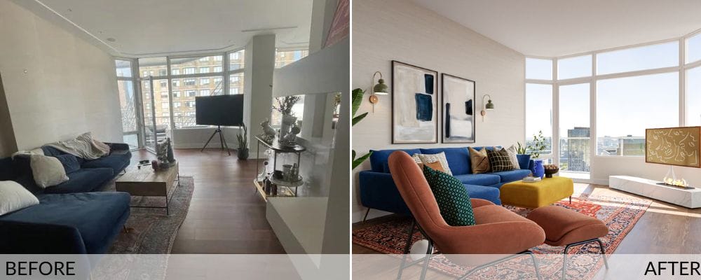 Eclectic apartment living room before and after by Decorilla