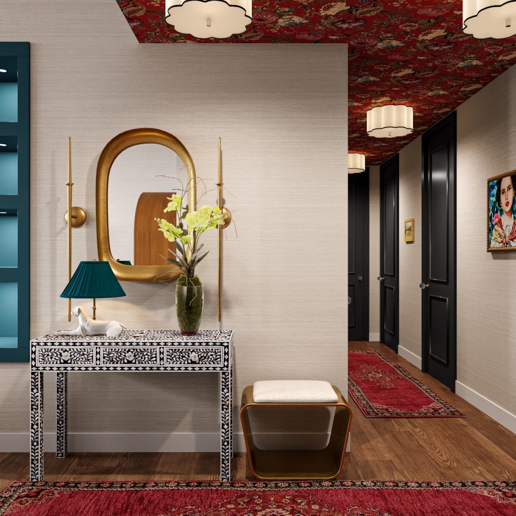 Harmonious eclectic hallway design merging eras seamlessly by Decorilla
