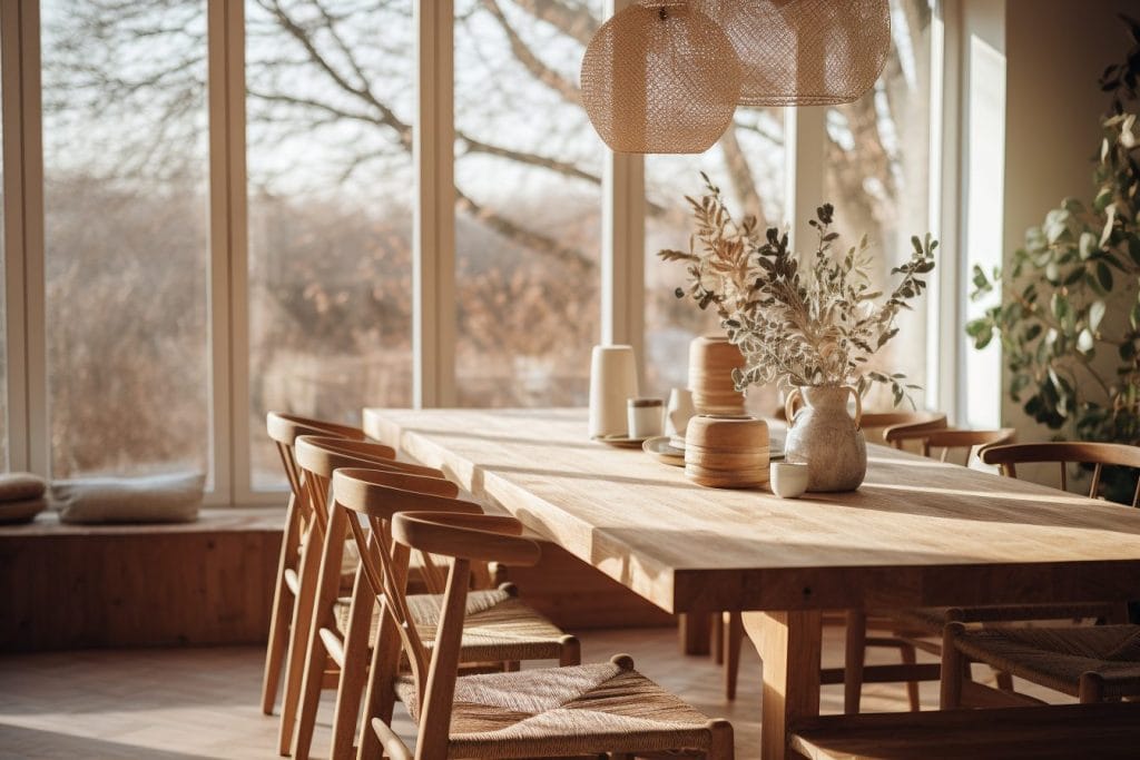 Rattan lighting in a modern cabin interior by Decorilla