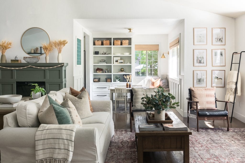Rustic Scandi open plan living room by Decorilla designer, Amanda J.