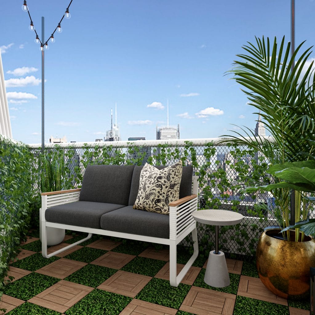 Verdant eclectic apartment balcony, an urban oasis by Decorilla