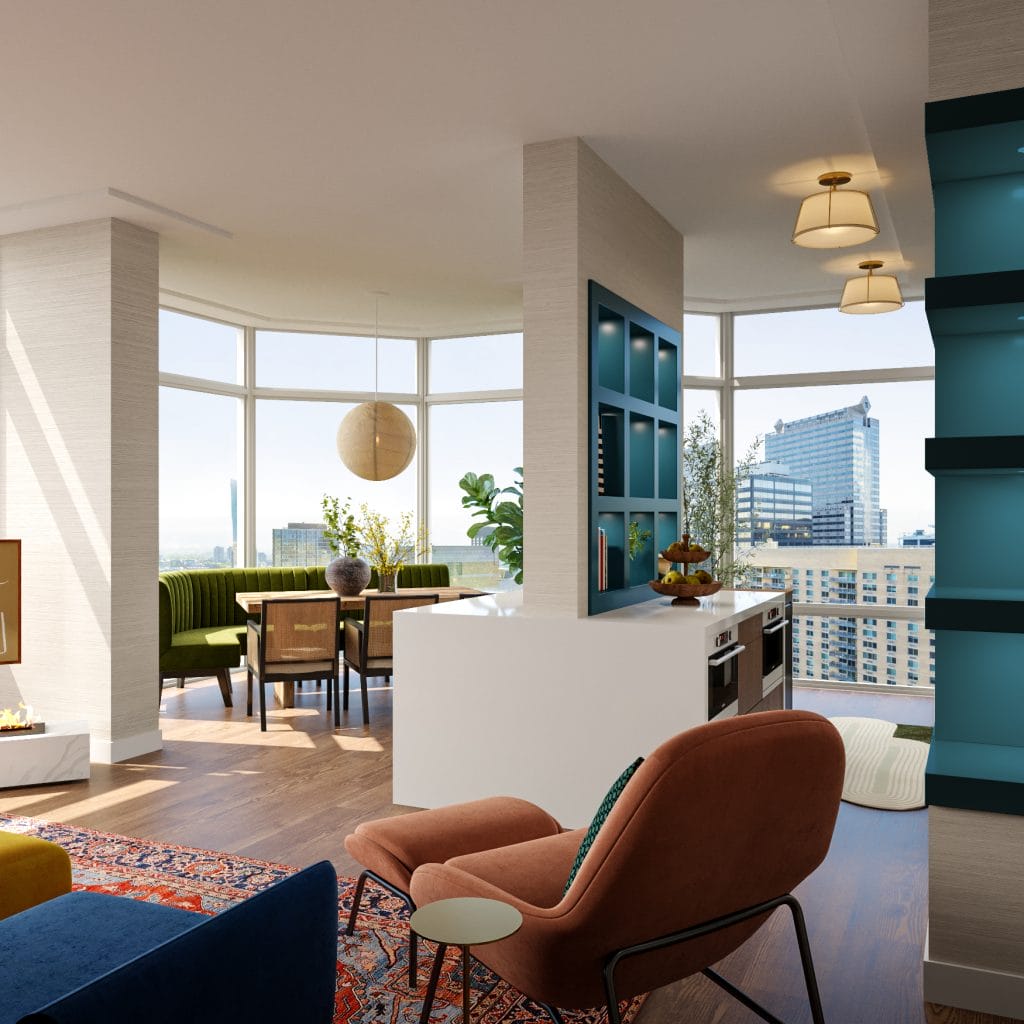 Vibrant yet harmonious eclectic apartment design by Decorilla