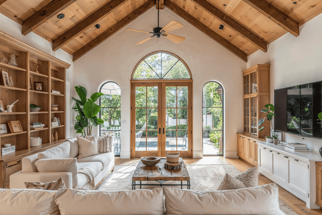 Warm rustic living room design by Decorilla