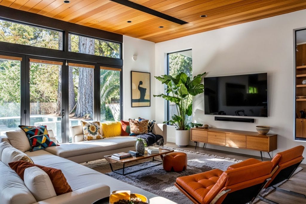 hire an interior designer living room with a mid century style