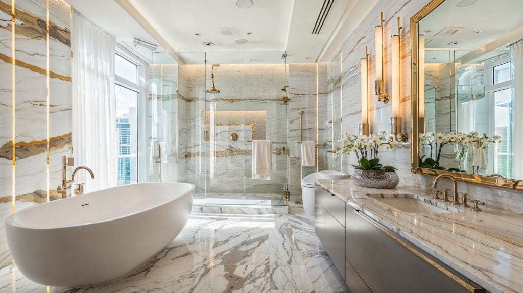 Glam interior design for a bathroom by Decorilla