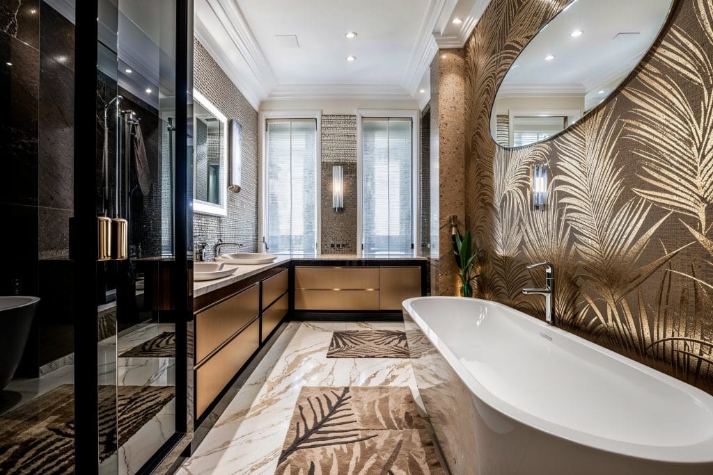 Glam interior design in a bathroom by Decorilla