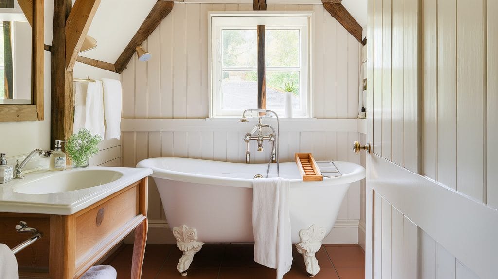 Rustic farmhouse interior design in a bathroom by Decorilla