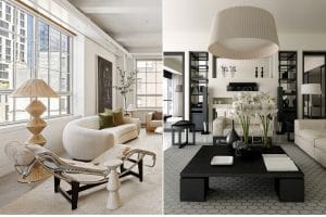 Modern vs contemporary interior design examples by Decorilla Leanna S (left) and Renata P (right)