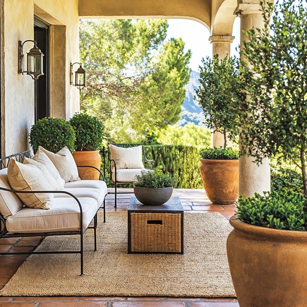 Storage coffee table in a small patio by Decorilla