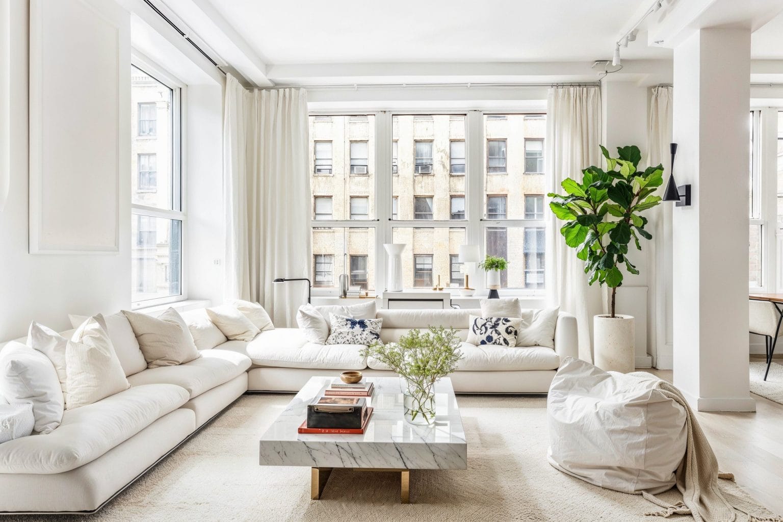 Before & After: Modern White Living Room, Dining Room + Kitchen ...
