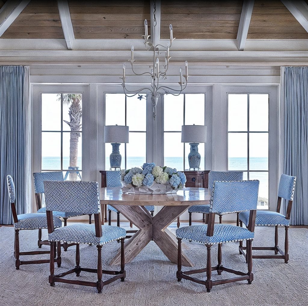 Romantic dining room ideas for a coastal interior by Decorilla designer, Judi M.