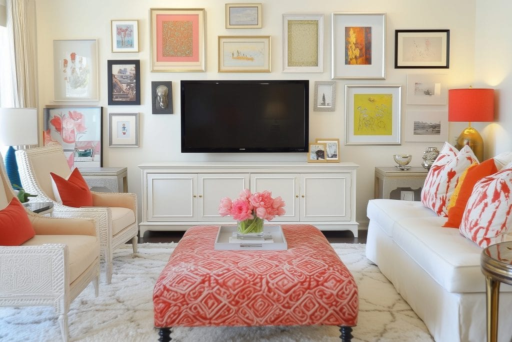 Gallery wall decorating around a TV by Decorilla