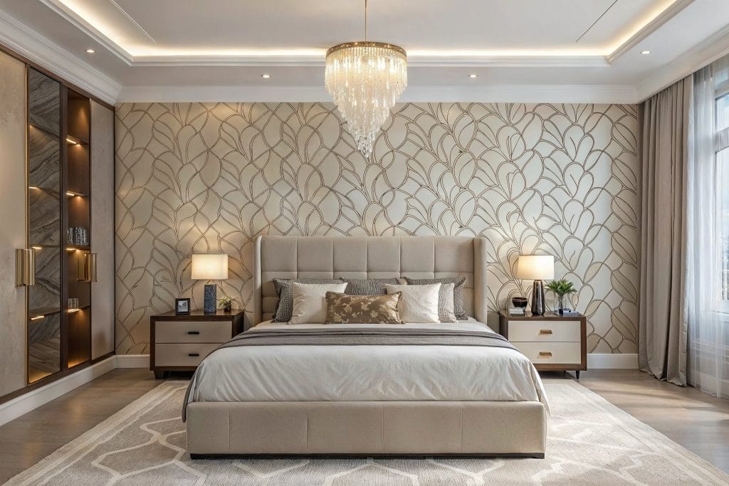 Glamorous modern bedroom lighting design by DECORILLA
