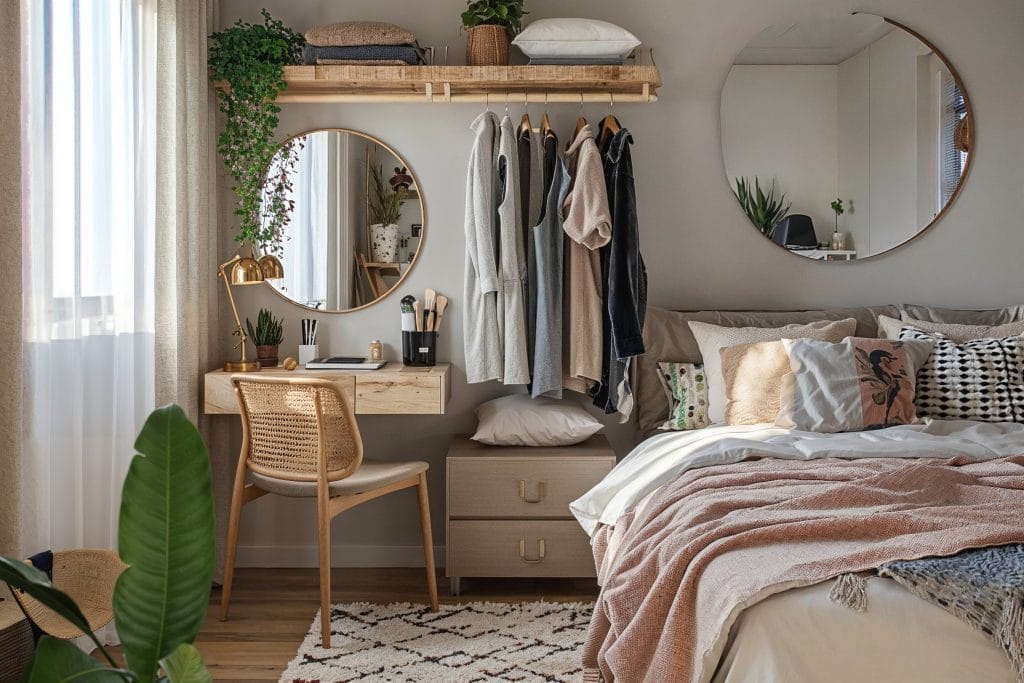 How to organize your home with clever clothes hanging solutions—bedroom design by Decorilla