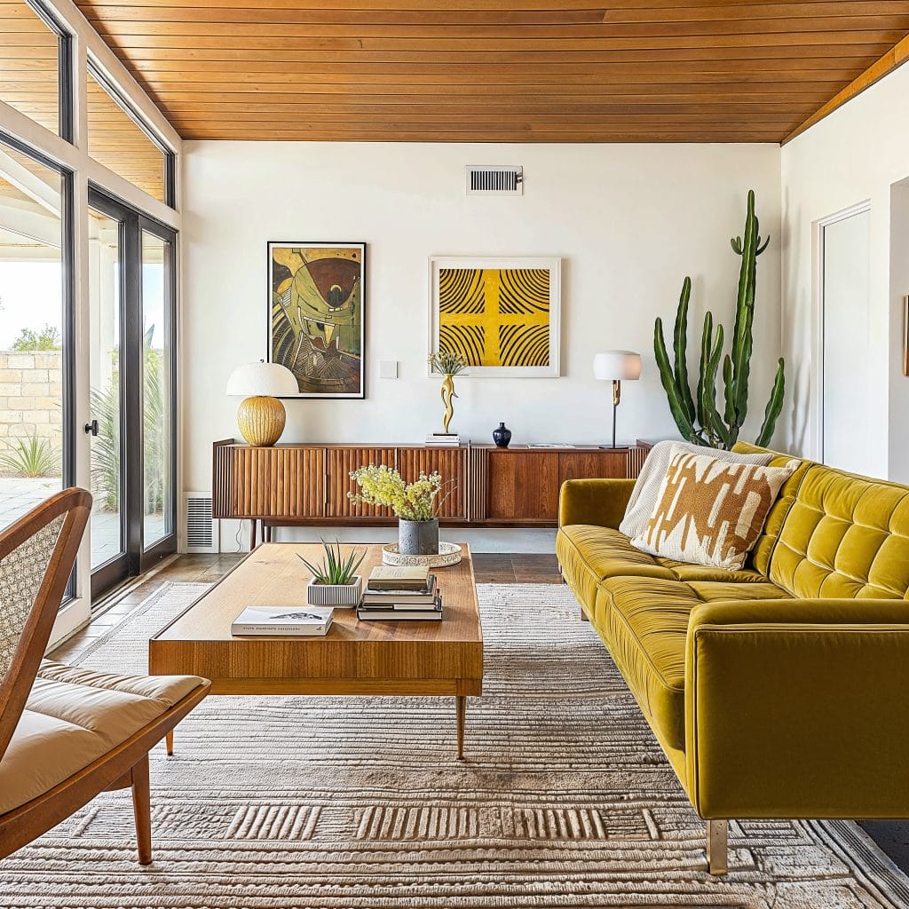 Mid century boho living room design by DECORILLA