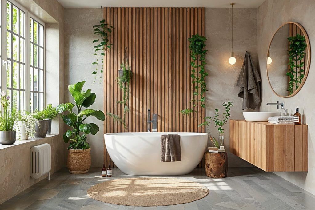 Modern Scandinavian bathroom wall texture design by DECORILLA
