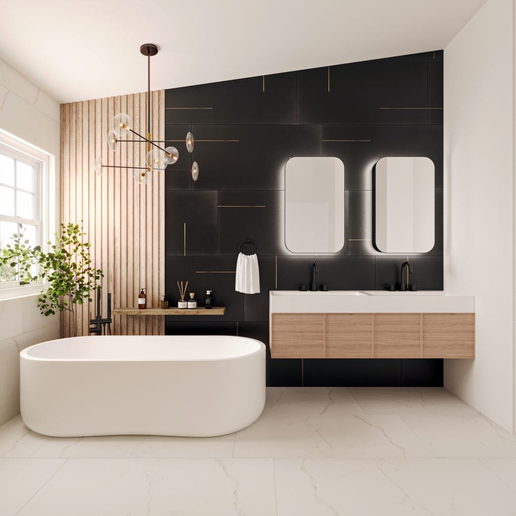 Smart storage and modern finishes redefine this master bathroom reno by Decorilla