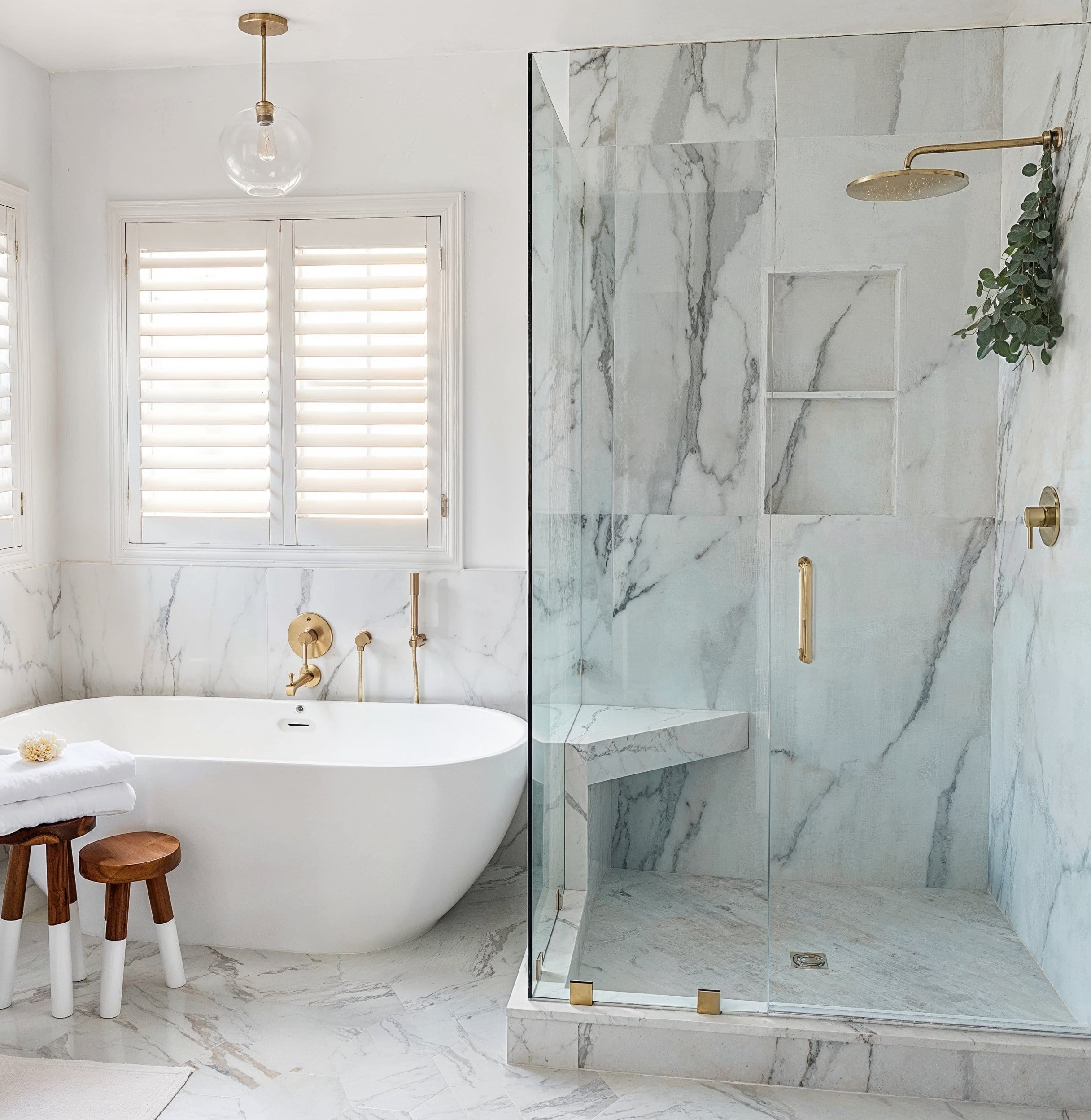 Carefully balanced mix of elements defines this master bath renovation by Decorilla
