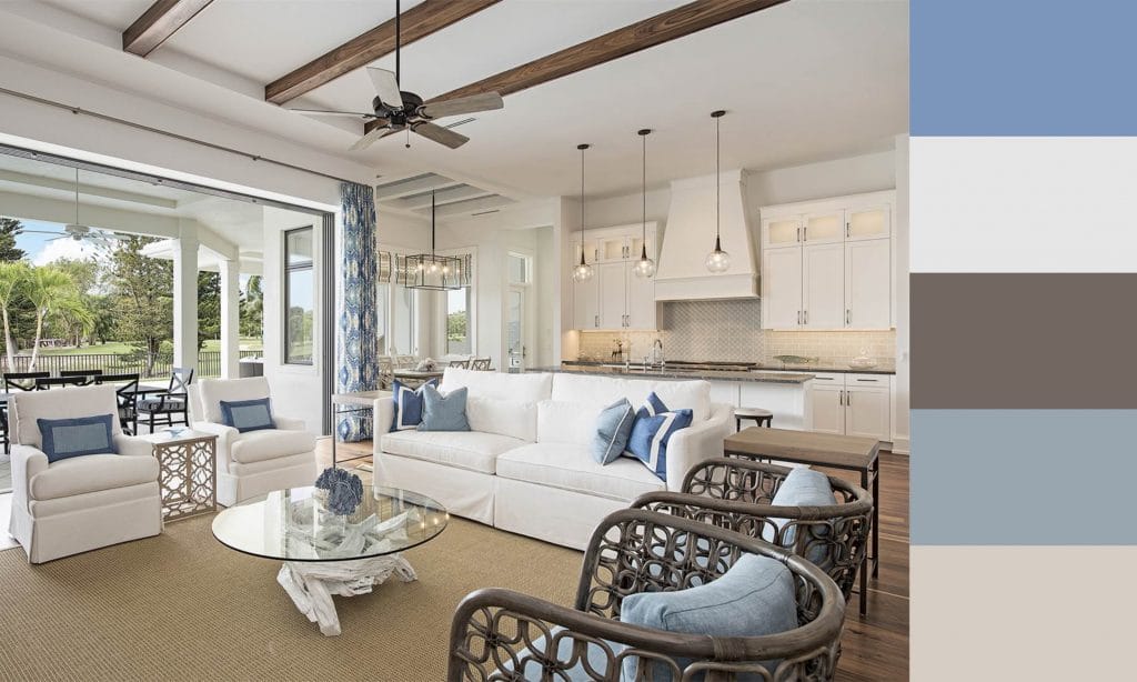 Coastal living room color scheme and interior design ideas for a color palette by Decorilla designer, Wanda P.