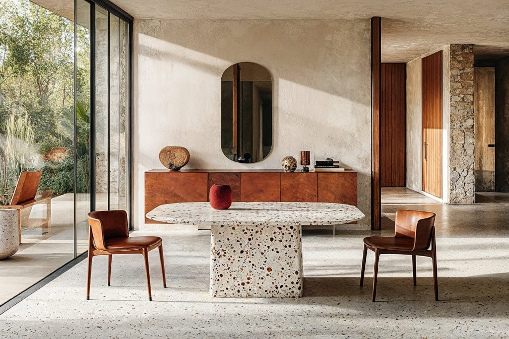 Contemporary dining room with textured accent ceilings by DECORILLA