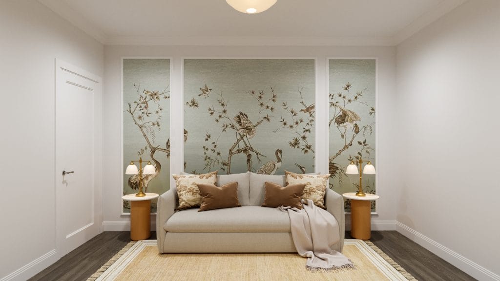 Crisp trim and calm colors in this classic contemporary interior design by Decorilla