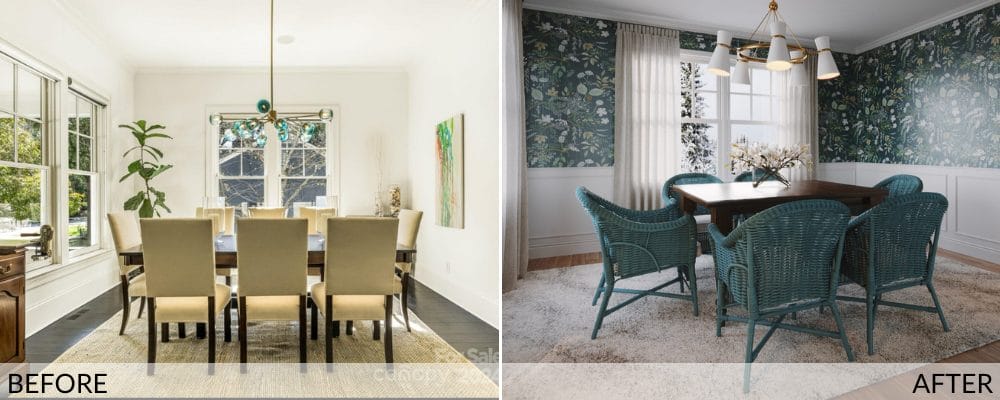 Family-friendly dining room before and after design by Decorilla