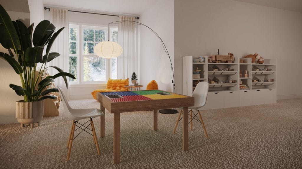 Family-friendly furniture pieces create a welcoming atmosphere in this multifunctional space by Decorilla