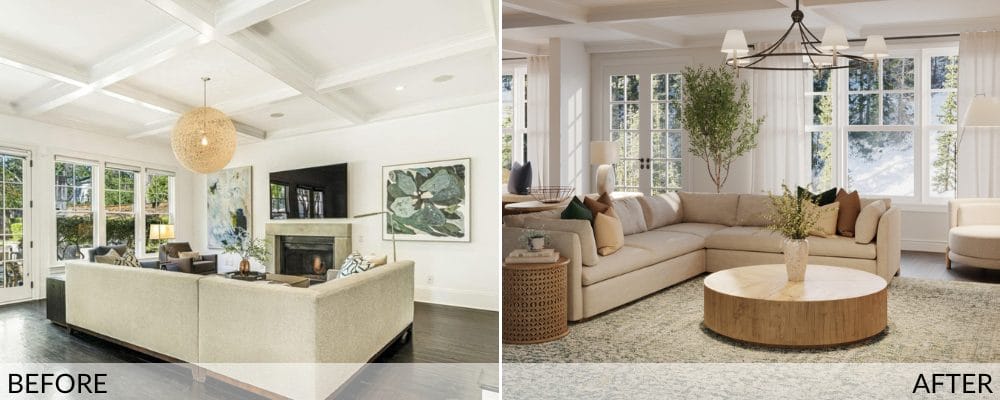 Family-friendly living room before and after design by Decorilla