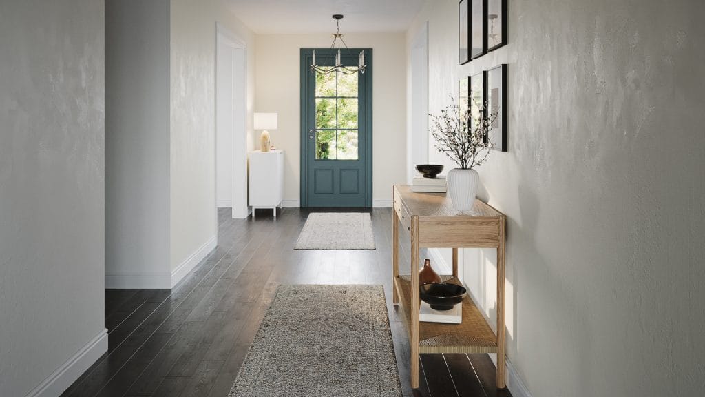 Functional design meets aesthetic appeal in this family-friendly entryway interior by Decorilla