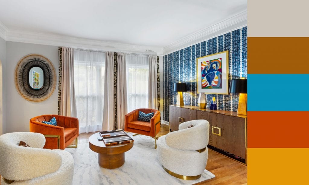 Jewel-toned living room color schemes with neutrals, by Decorilla
