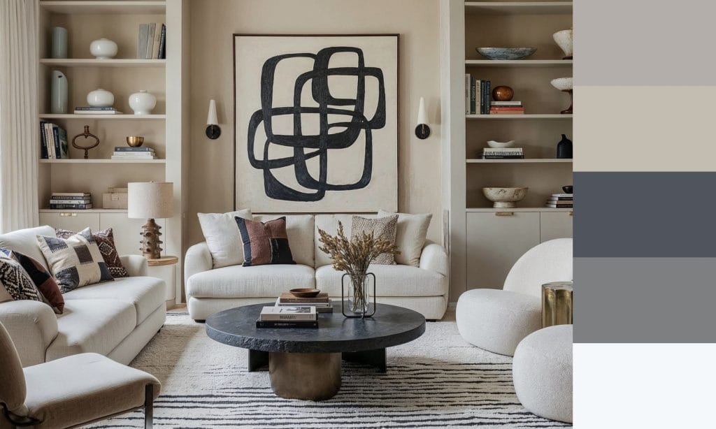 Living room color schemes with an earthy color palette, by Decorilla