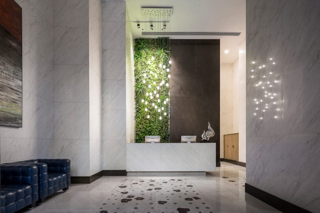 Modern office design ideas for a lobby by Decorilla designer, Yosef R.