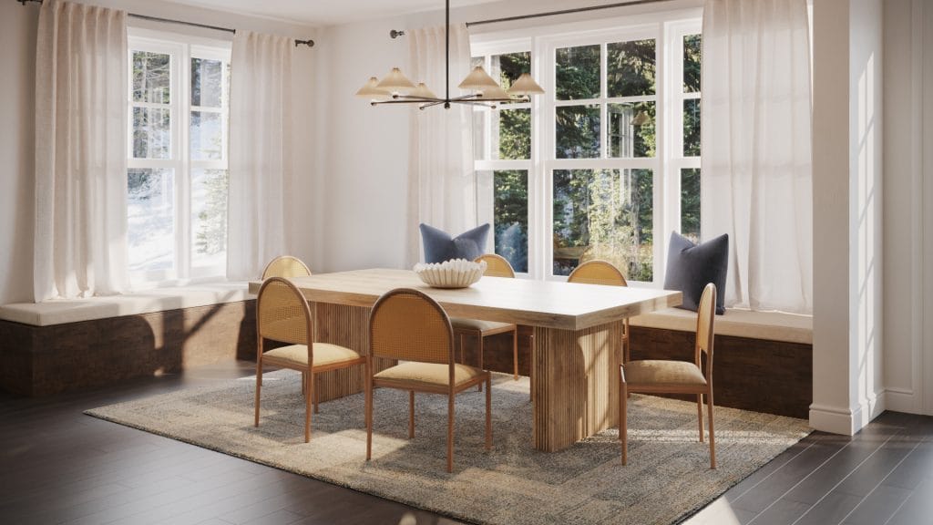 Neutral tones and durable materials define this family-friendly interior design by Decorilla​