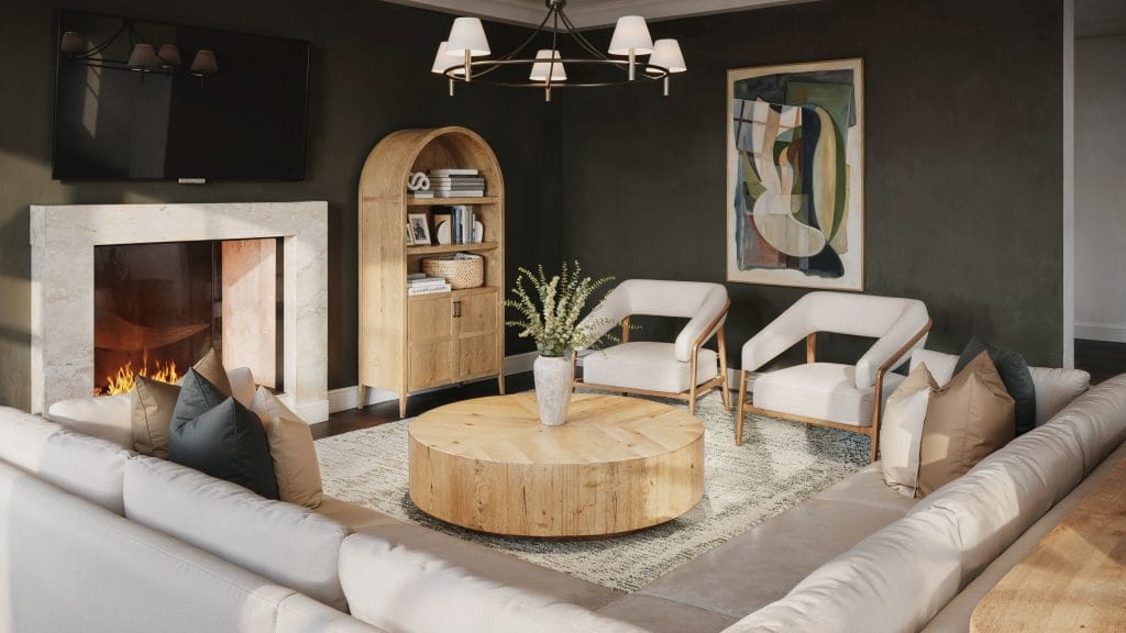 Spacious family-friendly living room designed for comfort and style by Decorilla​