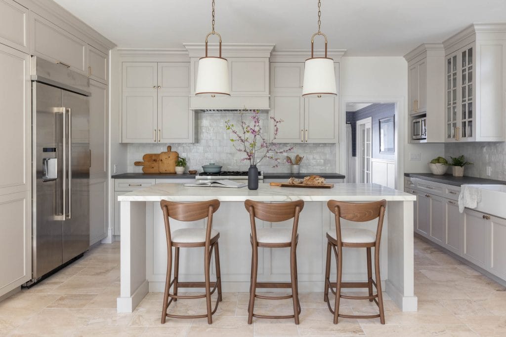 Transitional kitchen result after hiring an interior decorator and designer Dana F.