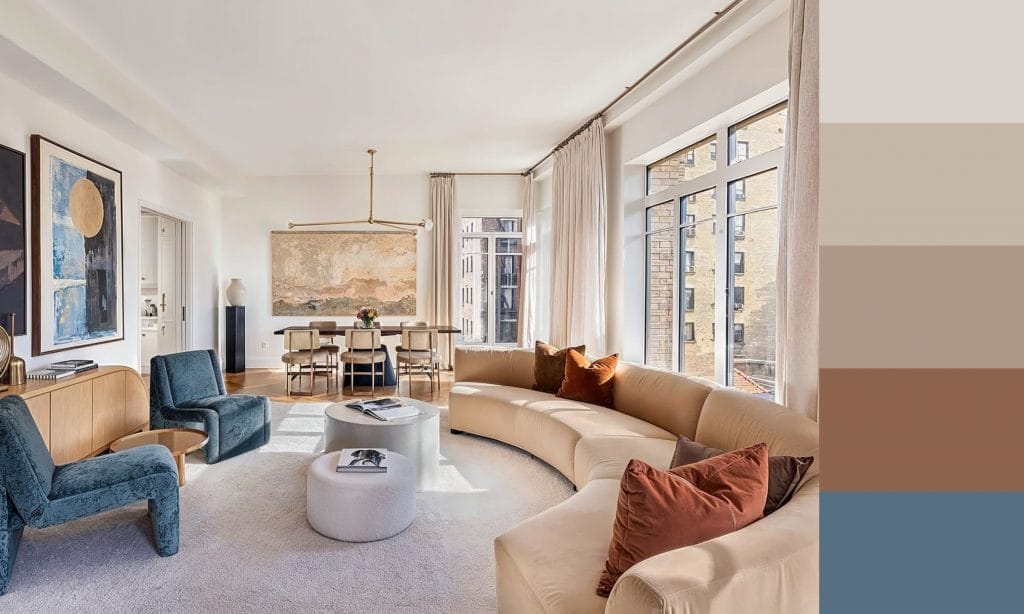 Warm neutral living room color schemes - living room color palette design ideas by Decorilla