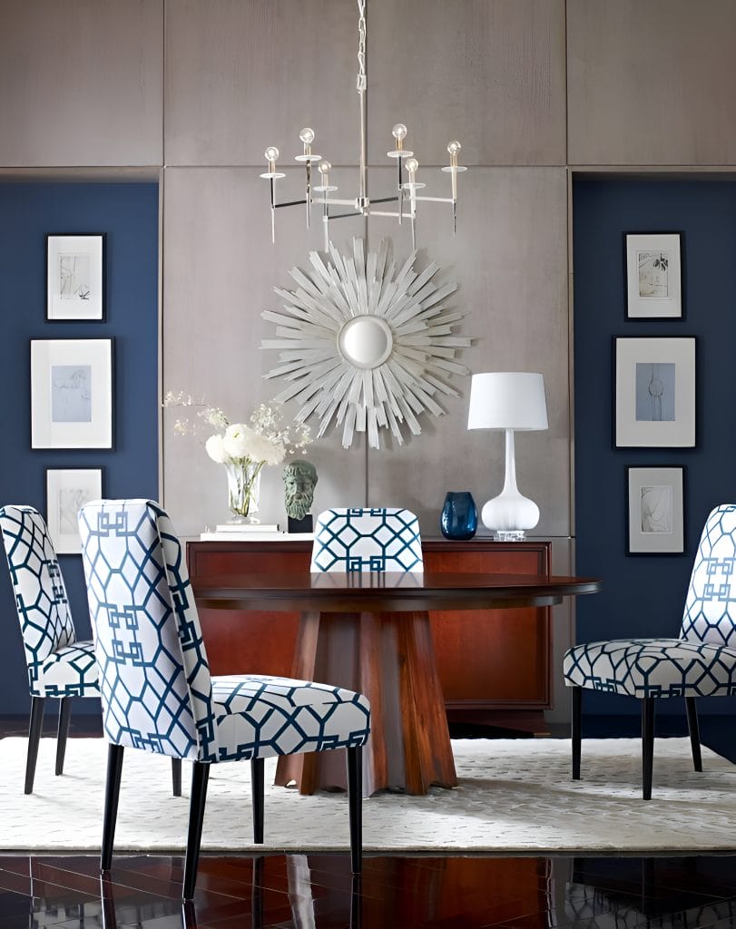 Chrome accents in a dining room by Decorilla designer, Riddhi M.